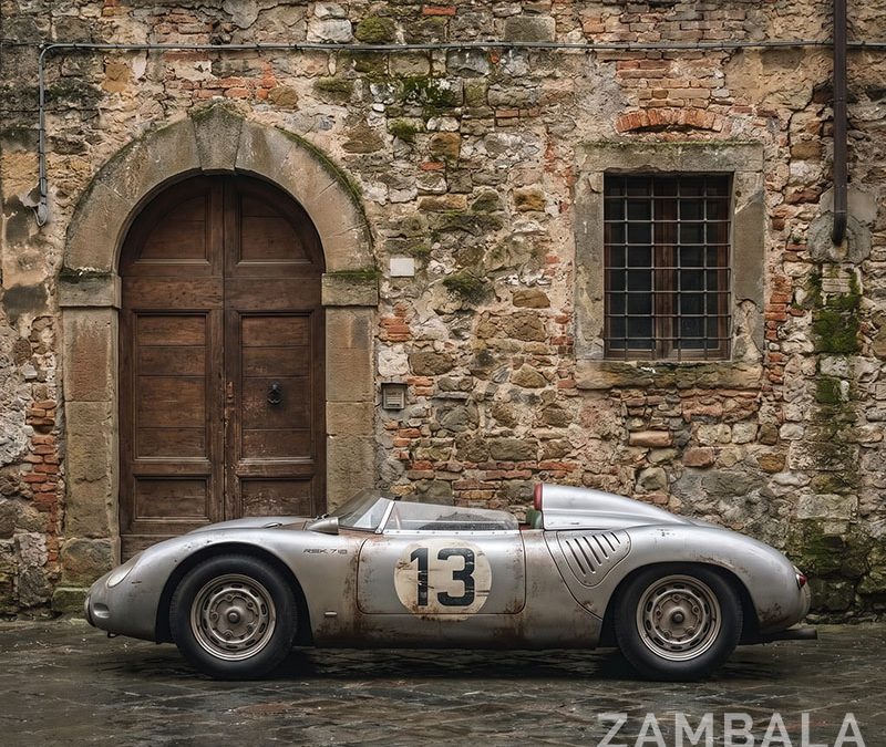 Zambala_AI spatwand_Porsche vintage racewagen